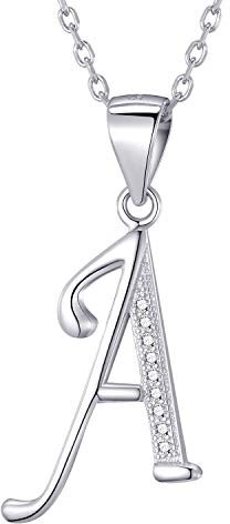 Morella Damen Halskette Silber mit Buchstabe A Anhänger 925 Silber rhodiniert mit Zirkoniasteinen weiß 45 cm