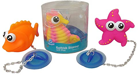 Desconocido Set 3 Tapones BAÑERA Lavabo BIDE Fregadero BAÑO con Cadena DE PLASTICO Flotador Infantil PEZ Estrella Caballito MAR Variado