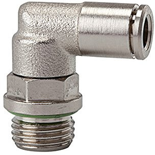 Raccord en forme de L - Métal - Rotatif - G 1/8 A - Pour tuyau extérieur de 6 mm de diamètre - Pression de travail max. 16 bar - Laiton nickelé