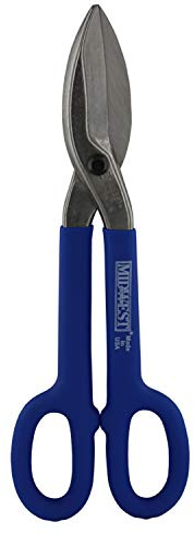 MIDWEST Tinner Snip - 12-Inch Straight/Wide Curved Metal Cutter with Forged Blades & Kush'n-Kote Grips - MWT-127S
