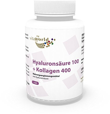 Vita World Hyaluronsäure 100mg + Kollagen 400mg 120 Kapseln Apotheken Herstellung 100% pflanzlich Biofermentation