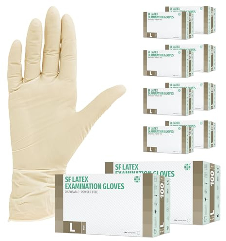SF Guantes de látex desechables sin polvo – L, blancos, 1000 (10x100) unidades, elásticos y resistentes para medicina, limpieza y uso profesional