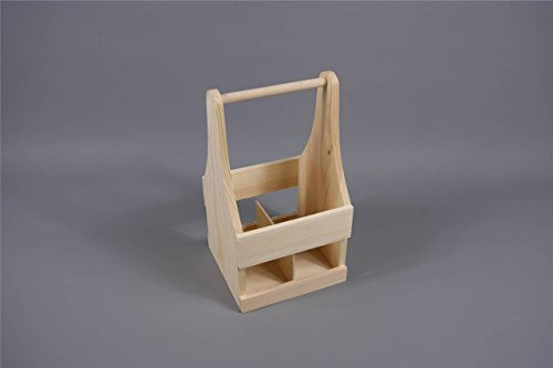 DECOCRAFT CRAFT PLAIN WOODEN 4 BOTTLE HOLDER WITH HANDLE CARRIER BOX CRATE BEER OR SMALL WINE (SO252)
