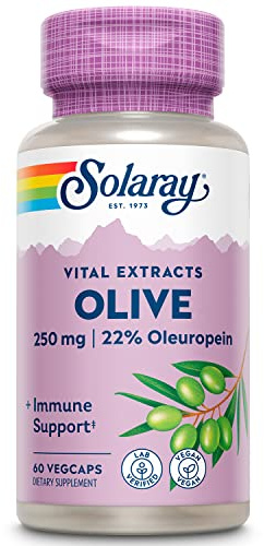 SOLARAY Olive 250mg - Olive Leaf Extract Capsules with 22% Oleuropein, Plus Lemon Balm - Polyphenols Supplement for Wellness Support - Vegan, 60-Day Guarantee, Lab Verified - 120 Servings, 60 VegCaps