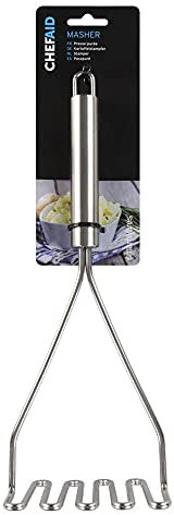 Chef Aid Stainless Steel Masher, Perfect mashing tool for use on Potatoes, Baby food, Vegetables and Fruit, fitted with easy store hanging loop, Dishwasher safe, Silver