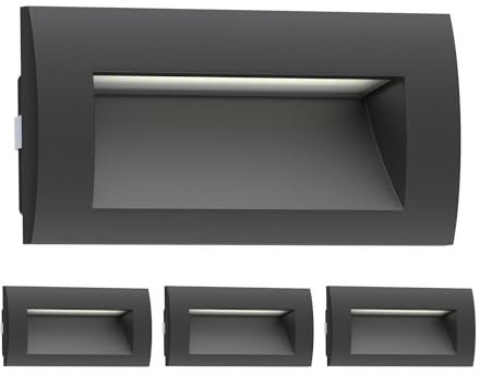 ledscom.de 4 Stück LED Wandeinbauleuchte ZIBAL, Downlight für außen, IP65, schwarz matt, 140 x 70mm, 3,3 W, 209lm, warmweiß