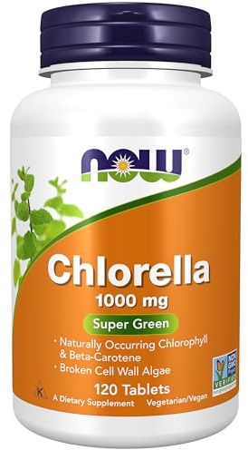 NOW Foods Supplements, Chlorella 1000 mg with naturally occurring Chlorophyll, Beta-Carotene, mixed Carotenoids, Vitamin C, Iron and Protein, 120 Tablets