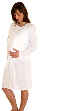 Premamy - Camicia Clinica per Premaman, Modello Aperto Davanti, Cotone Jersey, Pre-Post Parto - Bianco - VI (XL)