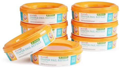 Munchkin® Arm & Hammer Diaper Pail Refill Rings, Holds up to 2,176 Newborn Diapers, 8 Pack