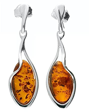 Boucles d'oreilles pendantes en argent sterling 925 Ambre de la Baltique Miel de la Baltique pour femme/fille Ambre cognac fantaisie insolite 080436