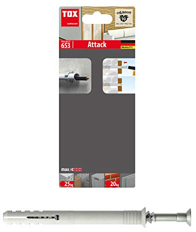 TOX Nageldübel Attack 6/60 mit Dübel 6 x 60 mm und Nagelschraube 4 x 65 mm, für Befestigungen von Holzbauteilen in Voll- und Lochstein, 10 Stück, 017702141