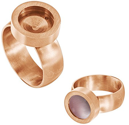 Quiges Anillo Mujer de Acero Inoxidable para Mini Monedas Chapado en Oro Rosa Mate Tamaño 19.5