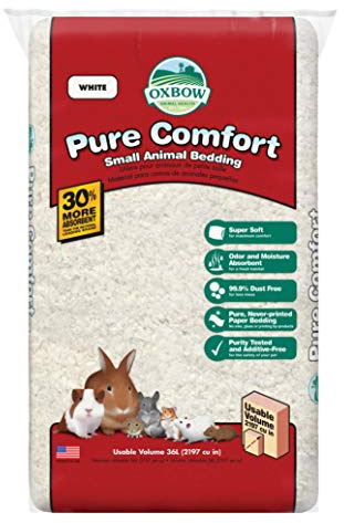Oxbow Pure Comfort Small Animal Bedding, Odor & Moisture Absorbent Litter for Bunny Litter Box, Low Dust Bedding for Guinea Pig Cage, White Paper, 36 Liter Bag