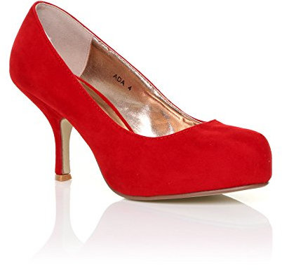 New Womens Ladies MID Heel Casual Smart Work Office Pump Court Shoes Size 3-8 Red Suede