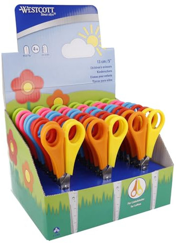 Westcott Forbici per bambini 30 pezzi in confezione espositiva | Forbici con scala integrata da 5 cm | Forbici da bricolage 13 cm (5) ideali per le mani dei bambini | Punta arrotondata | E-2150S