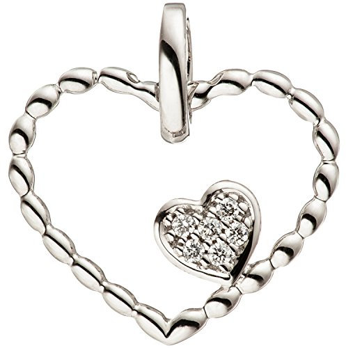 Jobo Damen Anhänger Herz Herzen 585 Gold Weißgold 6 Diamanten Brillanten Herzanhänger