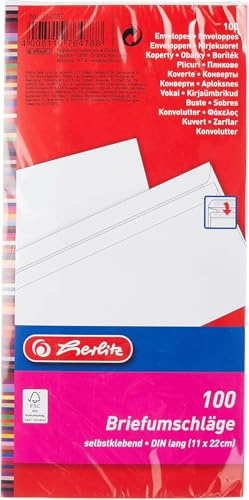 Herlitz | buste per lettere | lunghezza DIN | autoadesive | stampa interna | termosigillate | incellofanate | 100 pzz | in bianco senza finestra DL bianco