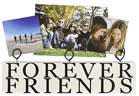 Malden International Designs Tabletop Photo Clips Wood Block Forever Friends Picture Holder, 3 Option, White
