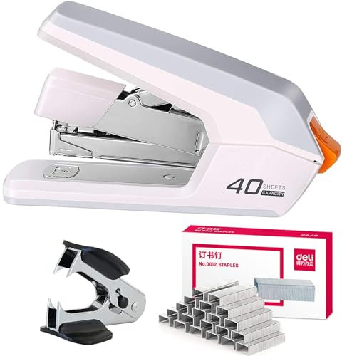 Sokiwi Arbeitssparendes Heftgerät,tacker büro Für 40-50 Blatt Kapazität,mit 1500 Heftklammern und Heftklammerentferner,für Büro Schule Heim Schreibtisch Zubehör Metall Hefter(Weiß)