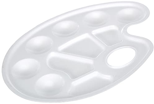 Idena 622044 - Mischpalette aus Kunststoff, mit Griffloch und 10 Mischfeldern, ca. 23 x 17 x 1 cm, Malzubehör für kleine und große Künstler, Weiß