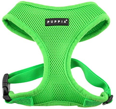 Puppia Soft Dog Harness No Choke Over-The-Head Triple Layered Breathable Mesh Adjustable Chest Belt and Quick-Release Buckle, Green, Large