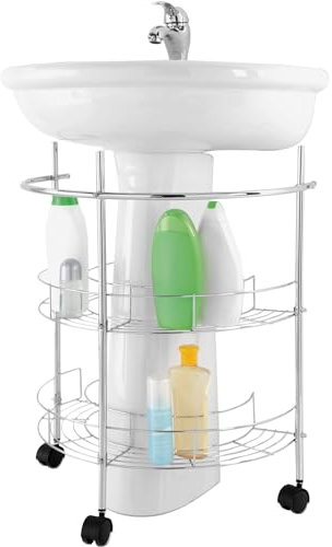 Feridras 2 ripiani, Mobile Bagno Sottolavabo 34x55x67 con Rotelle Cromo