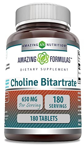 Amazing Formulas Choline Bitartrate Supplement | 650 Mg | 180 Tablets | Non-GMO | Gluten-Free | Made in USA
