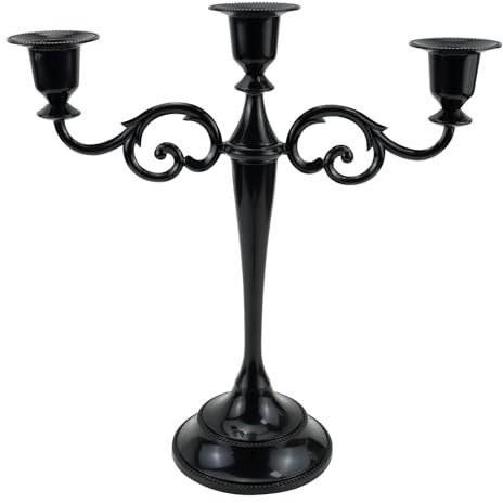 Viscacha 3 Candle Metal Candelabra Candlesticks Holder for Formal Events, Wedding, Church, Holiday Décor, Halloween Taper Candle Holder Stand Centerpiece Elegant Decoration Piece for Table, Black