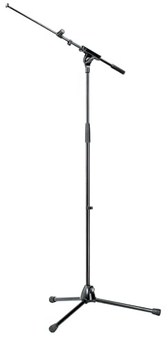 K&M Konig & Meyer 21080.500.55 Tripod Microphone Stand w/Telescoping Boom | Clutch Height Adjustment | Soft-Touch Lock | Folding Leg Design | Zinc Die-Cast Base | German Made | Black