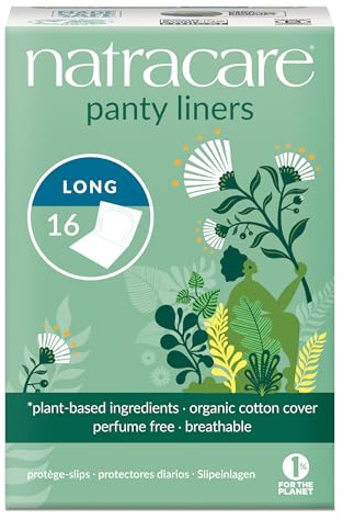 Natracare Natural Organic Panty Liners, Long, Made with Certified Organic Cotton, Ecologically Certified Cellulose Pulp and Plant Starch (1 Pack, 16 Liners Total)