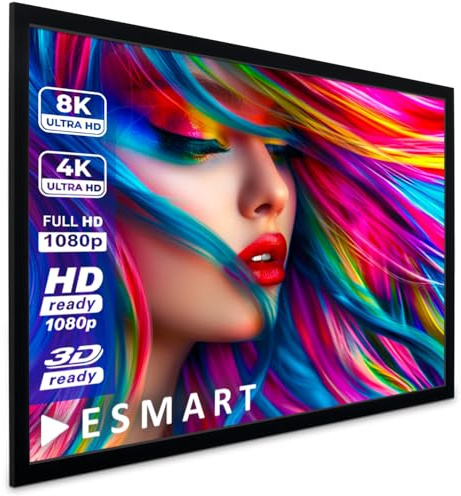 ESMART Professional MIRALE Rahmenleinwand Gesamtbr. 215 cm, Tuch: Weiß | Bildfläche 203 × 114 cm, Format 16:9, weißes Tuch für Heimkino und Präsentationen, dauerhaft gespannt