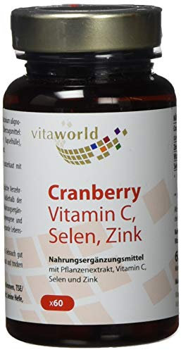 Vita World Cranberry Extrakt 400mg + Vitamin C Selen Zink 60 Vegi Kapseln Apotheker-Herstellung