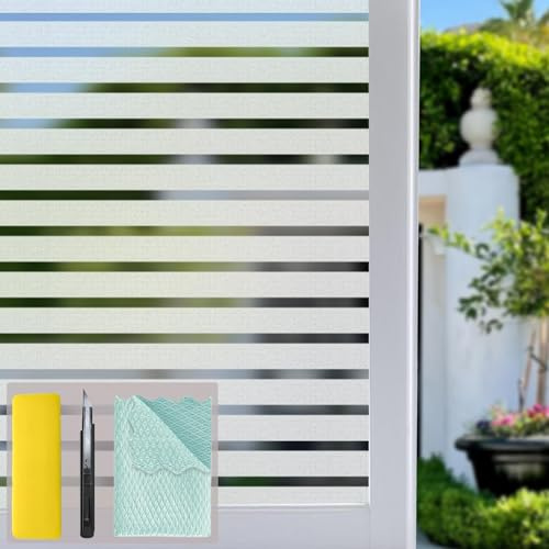 Bloss Window Film Striped Window Decal Non-Adhesive Privacy Film, Vinyl Glass Film Window Tint for Home Kitchen and Office (17.7 x 78.7,1 Roll)