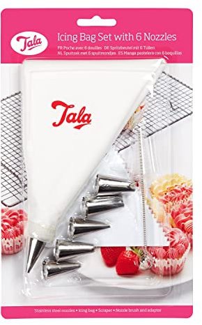 Tala 9 Piece Icing Bag Set with Interchangable Piping Nozzles, Icing Scraper and Cleaning Nozzles, The Icing Bag is a Reusable Anti-Slip Large Piping Bag, Easy Handwash Cleaning