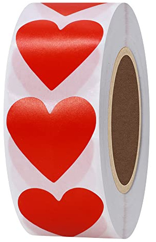 Hybsk Etiquetas de códigos de colores de 30 mm, pegatinas de papel natural con forma de corazón, 1000 etiquetas adhesivas por rollo, color rosso