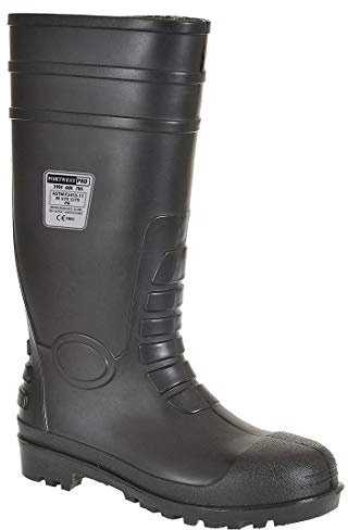 Portwest FW95 Steelite Total Wellington Säkerhetsskor PVC-Nitril Vattentät | Svart, 48, S5 EN ISO 20345, EN 13832-3, Halkfri Sula, Förstärkt Ankel Skydd, Bensin och Olje Resistent Yttersula, Stålhätta