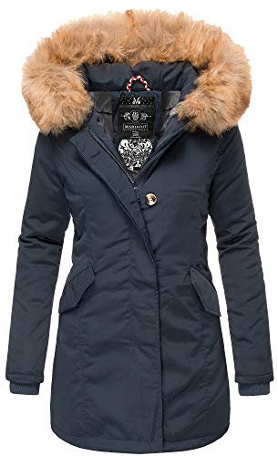 MARIKOO Damen Parka Jacke Winterjacke Fellkapuze Trend Farben KRM55 (L / 40, Blau)