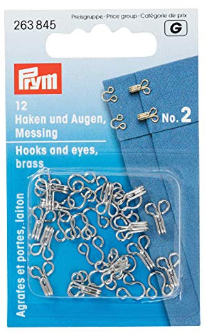 Prym 263845 Federhaken und Augen MS 2 silberfarbig, Brass, Silber, Nr. 2,mittel, 12