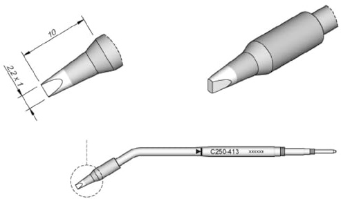 JBC Lötspitze Serie C250, Meißelform, C250413/2,2 x 1 mm, gerade C250413 (2500 AL-2500 AL250 Loetkartusche Loetpatrone Loetspitze Lötkartusche Lötpatrone)