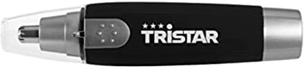 Tristar TR-2587 - Cortapelos de nariz y oreja, sin cable, con mango de goma, Negro, Plata
