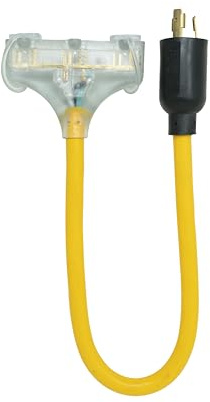 Southwire Generator Power Cord Adapter - 12/3 Gauge, 15 Amps - With Lighted Receptacles - Molded Connector Build - High Visibility Yellow Jacket - 2 Feet - 12/3 STW