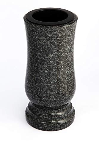 Afterglow Snygg gravvas gjord av äkta granit Impala (ljus) Höjd 20 cm / Ø 10 cm Gravdekoration väderbeständig frostsäker granitvas med plastinsats kyrkogårdsvas