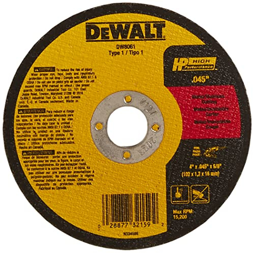 DEWALT DW8061 4-Inch by .045-Inch by 5/8-Inch A60T Abrasive Metal/INOX Cutting Wheel