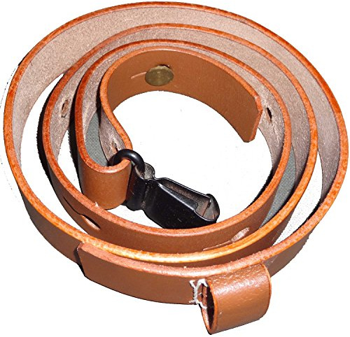 warreplica WW2 Swiss K31 Carbine Leather Sling|Authentic Reproduction Switzerland Schmidt-Rubin K-31 Rifle Strap|Premium Brown Leather with Steel Adjustment Buckle & Hardware|Military Surplus Style