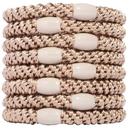 L. Erickson Blonde Hair Ties for Thick Hair, Grab & Go Ponytail Holders, 8 Pack, Camel, Thick No-Crease Bands with Strong Hold, Damage-Free Design, Warm Neutral Finish