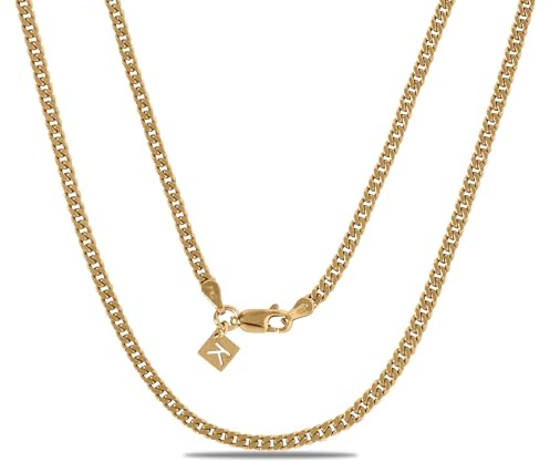 KEZEF Miami 18K Gold Plated 3mm Cuban Curb Chain | 925 Sterling Silver Necklace for Men & Women | 18 Inches - 45 cm | Available in Gold & Silver