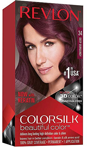 Revlon ColorSilk Colorazione Permanente Capelli Fai-da-te a Casa, Senza Ammoniaca e Arricchita con Cheratina, 34 - Borgogna Intenso