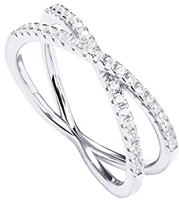 PAVOI 14K Gold Plated X Ring CZ Simulated Diamond Criss Cross Ring (7, White)