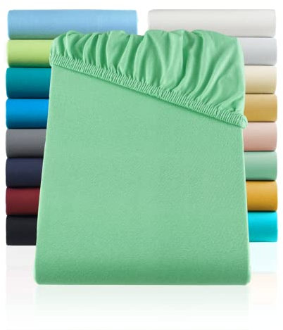SHC by BaSaTex Jersey Spannbettlaken Bettlaken | Spannbetttuch Spannleintuch für Standard- und Doppelbettmatratzen aus 100% Baumwolle | 180x200-200x200 Farbe Jade Grün - Mint