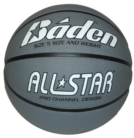 Baden Junior All Star Deluxe Rubber Basketball, Indoor and Outdoor Ball, Silver and Black, Size 5